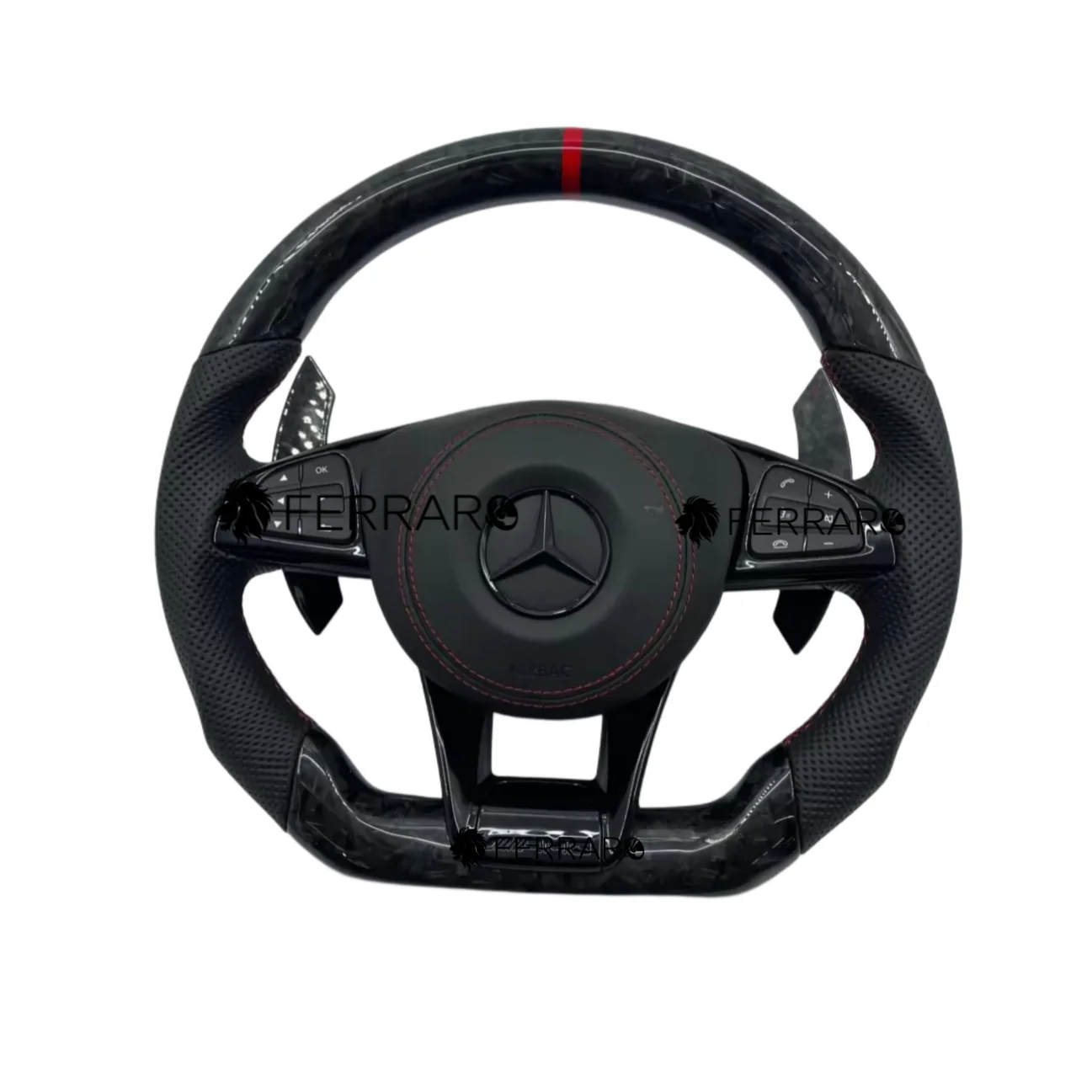(PRENOTA) Volante per Mercedes, Carbonio, Etichetta Rossa, Logo Nero, AMG