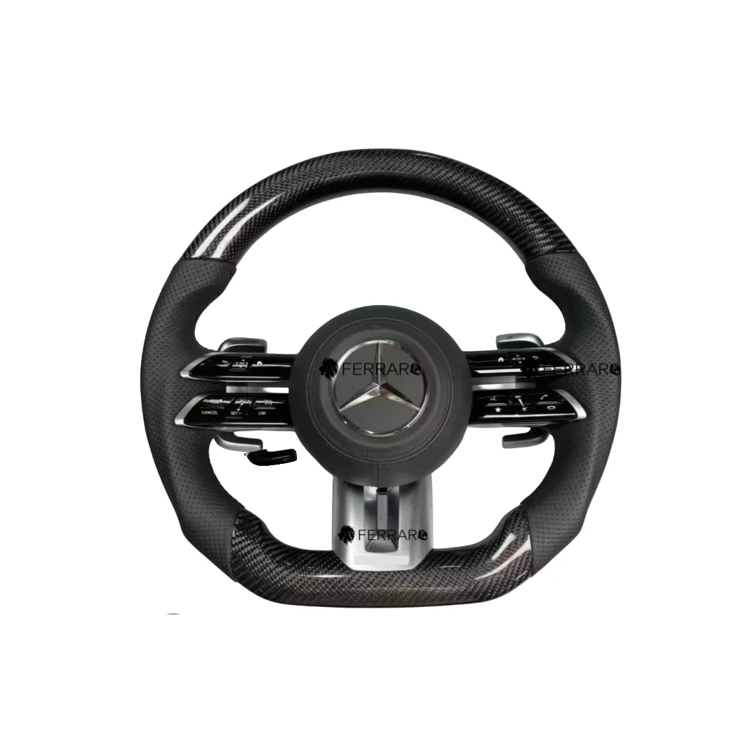 (PRENOTA) Volante per Mercedes, Carbonio Nero, Logo Argento, Punzonatura, Galvanica, Filo Nera, AMG