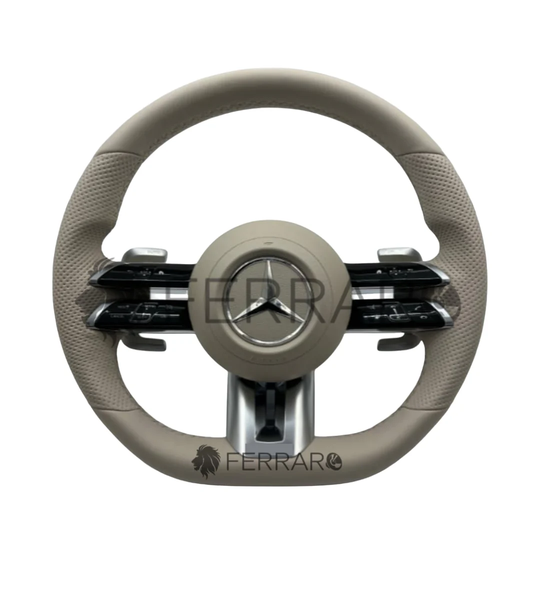 (PRENOTA) Volante per Mercedes, Beige, Logo Argento, AMG