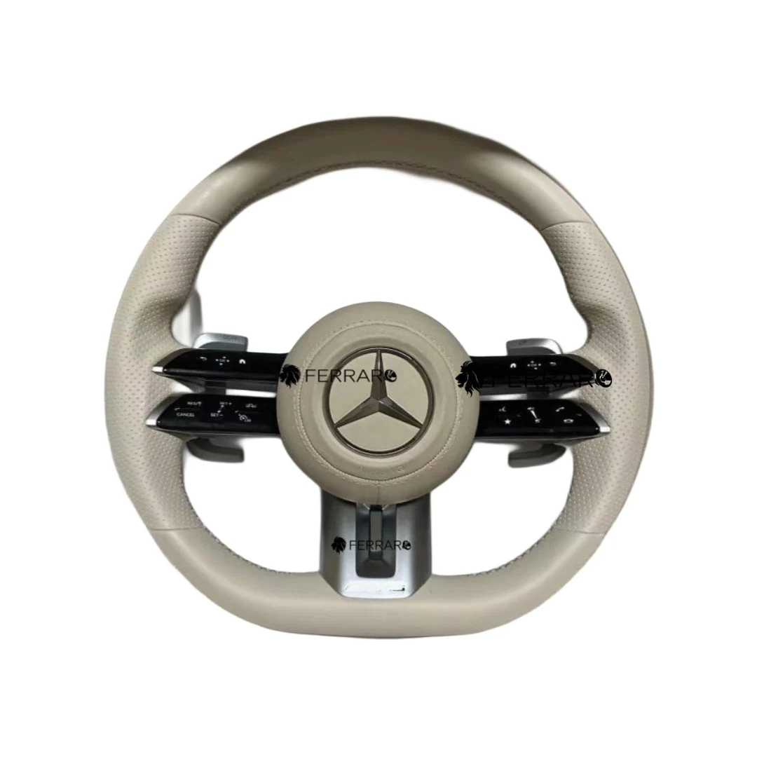 (PRENOTA) Volante per Mercedes, Pelle Bianca, Galvanica, Punzonatura, Pomelli AMG