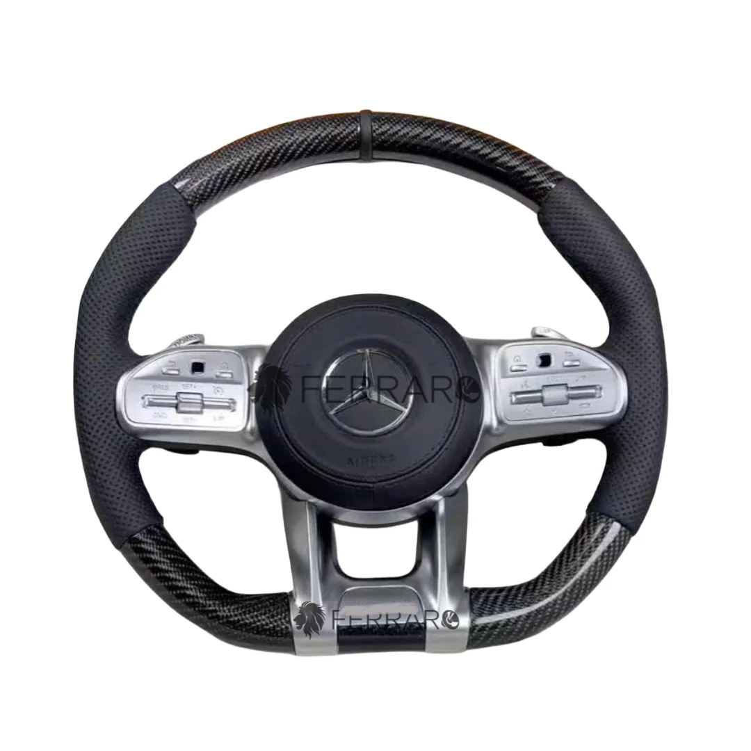 (PRENOTA) Volante per Mercedes, Pelle Nera, Sport, Etichetta Nera, Perforazione, Galvanica, AMG