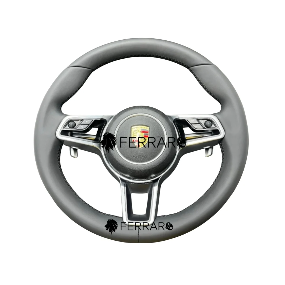 (PRENOTA) Volante per Porsche, Pelle Nera, Filo Nero, Galvanica