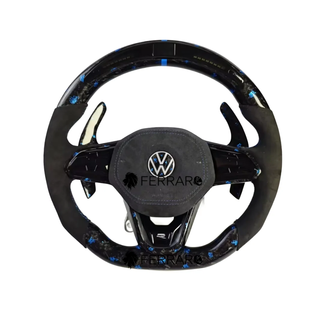 (PRENOTA) Volante per Volkswagen, Forgiato Blu, Etichetta Blu, Pulsante, LED