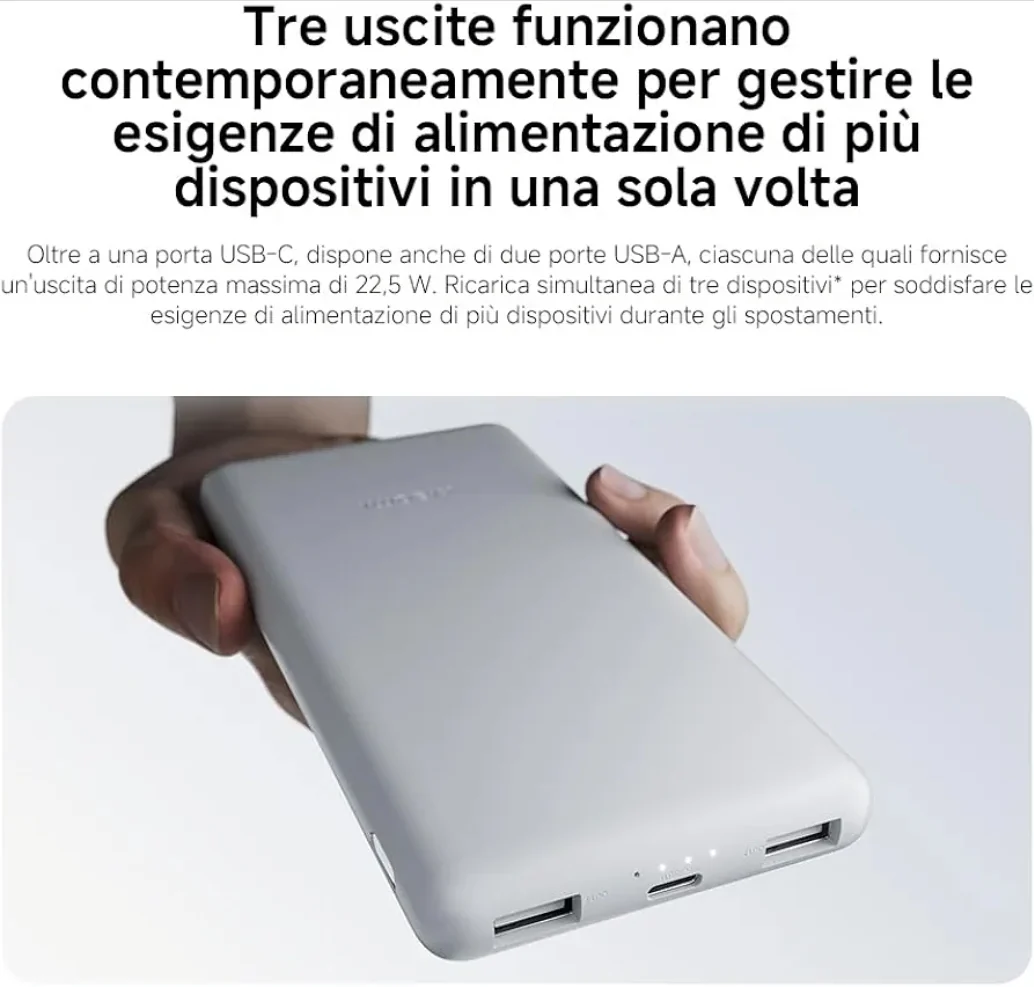 Xiaomi PowerBank 22.5W, 10000 mAh, Lite-Ricarica Rapida, Bianco - Image 3